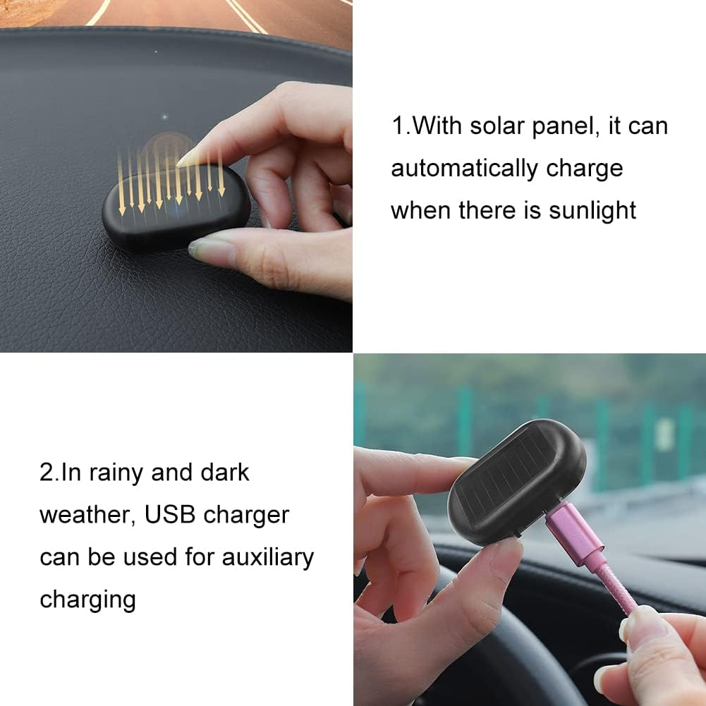 Eine Hand berührt ein schwarzes Ladegerät mit Solarpanel. Eine andere Hand hält das Gerät mit einem rosa USB-Kabel.