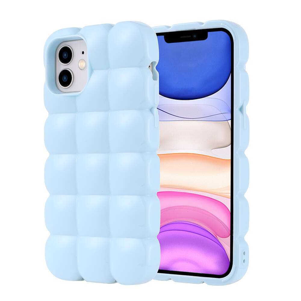 GPACK iPhone 12 Uyumlu Parlak Esnek Silikon Dom Dom Kapak Telefon Kılıfı Mavi
