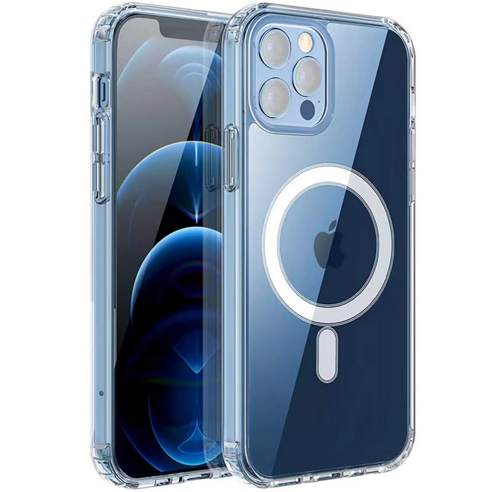 GPACK iPhone 13 Pro Max Uyumlu Embos M-Safe Şarj Özellikli Telefon Kılıfı Şeffaf