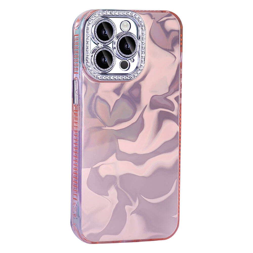 GPACK iPhone 14 Pro Max Uyumlu Esila Parlak Taş Detaylı Telefon Kılıfı Pembe