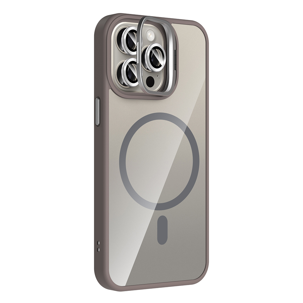 GPACK iPhone 15 Pro Uyumlu Etro M-Safe Şarj Özellikli Standlı ve Lens Koruma Telefon Kılıfı Gri