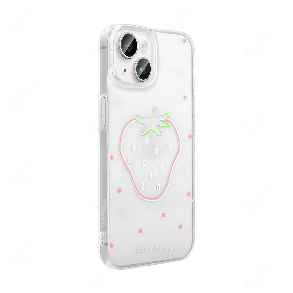 GPACK iPhone 14 Uyumlu Folk Sert Kapak Figürlü Çilek Desenli Telefon Kılıfı Pembe