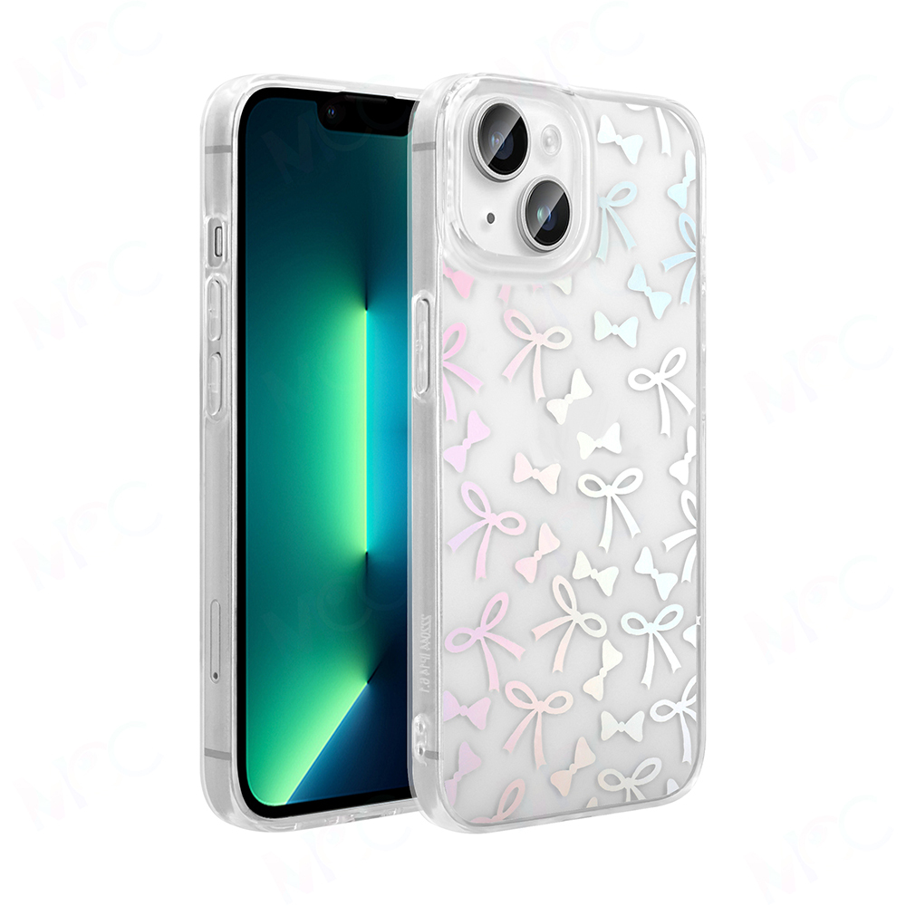 Yay desenli şeffaf telefon kılıfı. İçindeki telefonun yeşil ve siyah ekranı var.