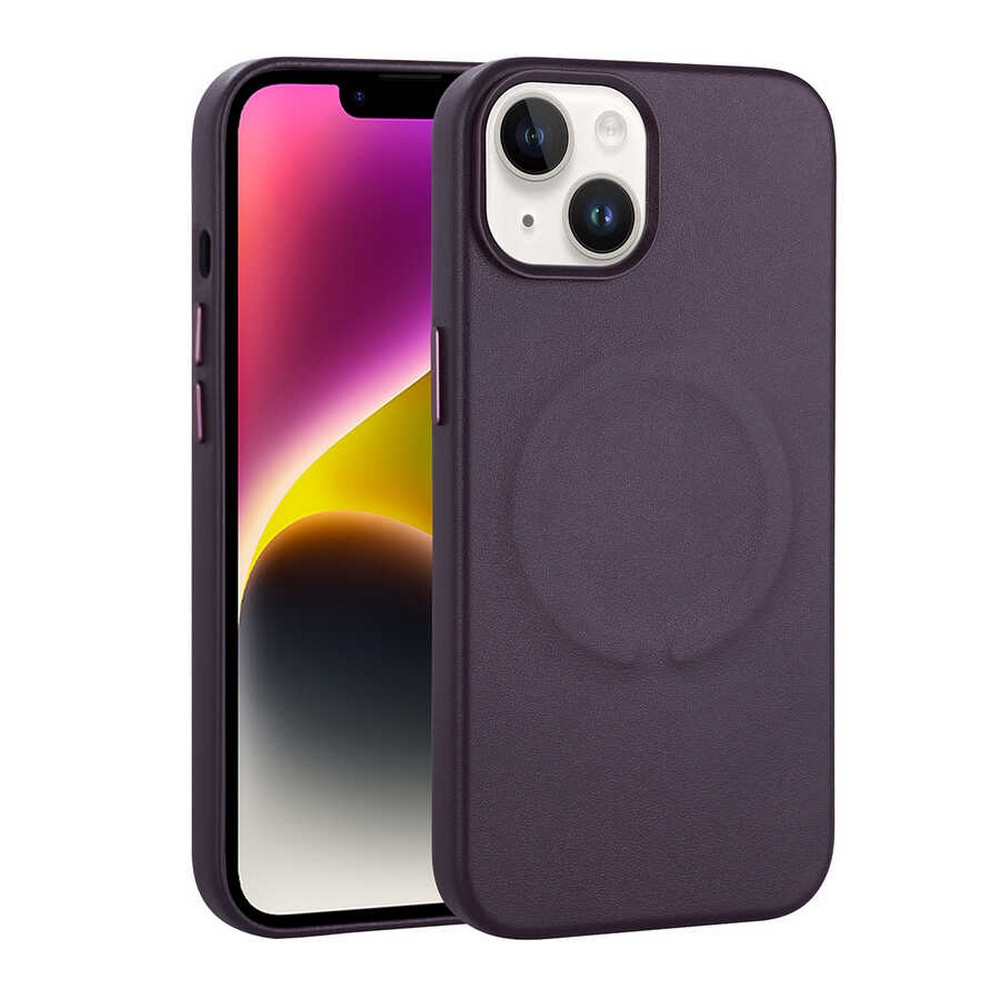 GPACK iPhone 14 Plus Uyumlu Pu Deri Derix M-Safe Şarj Özellikli Telefon Kılıfı Derin Mor