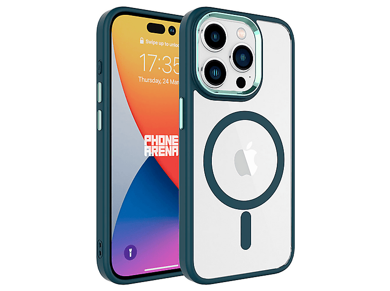 GPACK iPhone 15 Pro Uyumlu Krom Buttom M-Safe Şarj Özellikli Telefon Kılıfı Koyu Yeşil