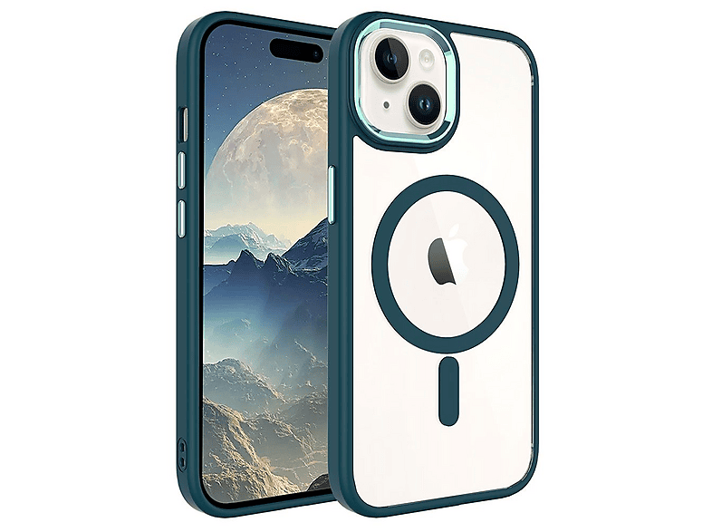 GPACK iPhone 15 Uyumlu Krom Buttom M-Safe Şarj Özellikli Telefon Kılıfı Koyu Yeşil