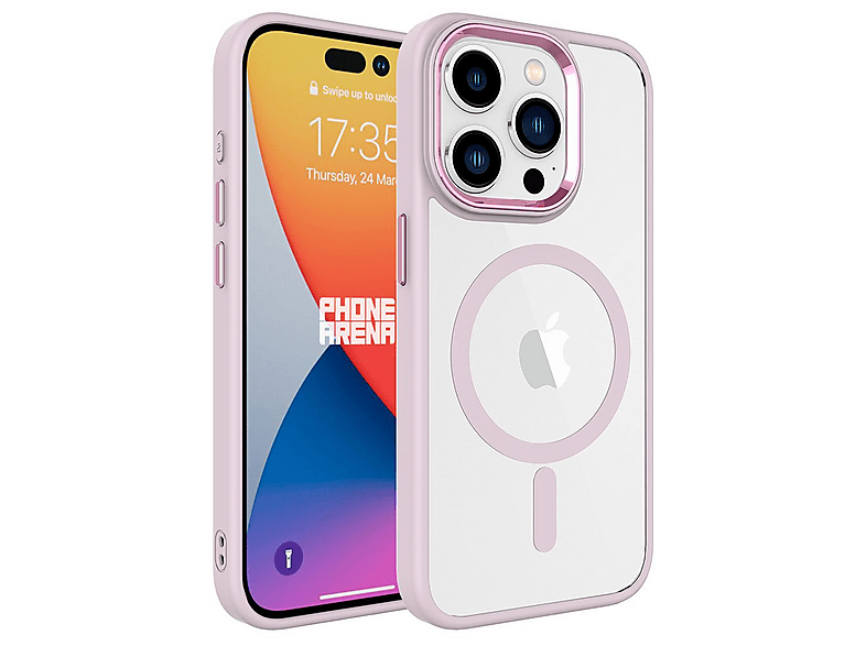 GPACK iPhone 15 Pro Uyumlu Krom Buttom M-Safe Şarj Özellikli Telefon Kılıfı Açık Pembe