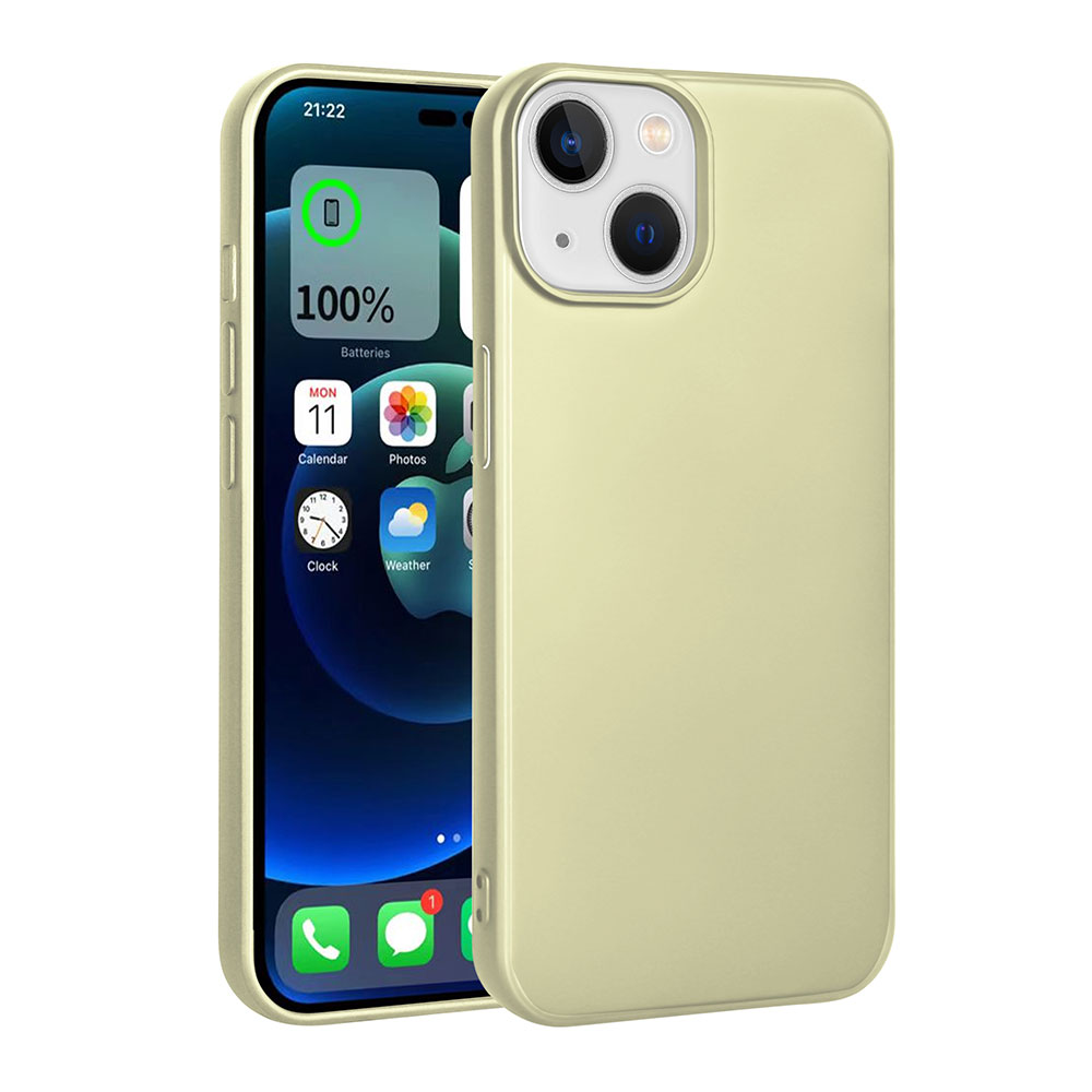 Sarı kılıflı bir iPhone, uygulamalar ve pil durumu ile ana ekranı gösteriyor.