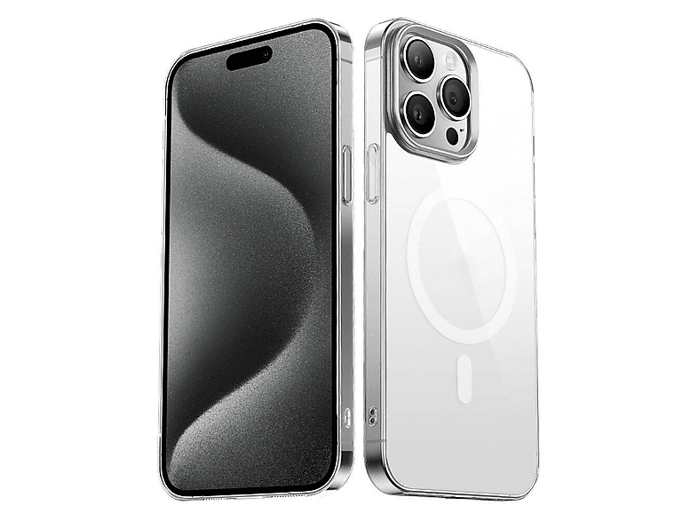 LOPARD iPhone 15 Pro Uyumlu Wireless Şarj Özellikli Şeffaf G-Glass Kapak Telefon Kılıfı Gümüş
