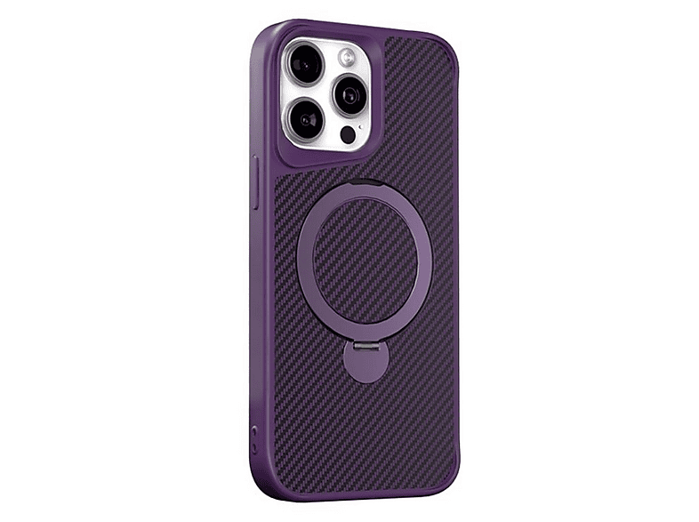 GPACK iPhone 15 Pro Max Uyumlu Karbon Fiber Alp M-Safe Şarj Özellikli Standlı Telefon Kılıfı Derin Mor