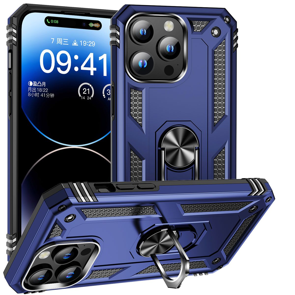 GPACK iPhone 15 Pro Uyumlu Vega Standlı Sert Silikon Telefon Kılıfı Lacivert