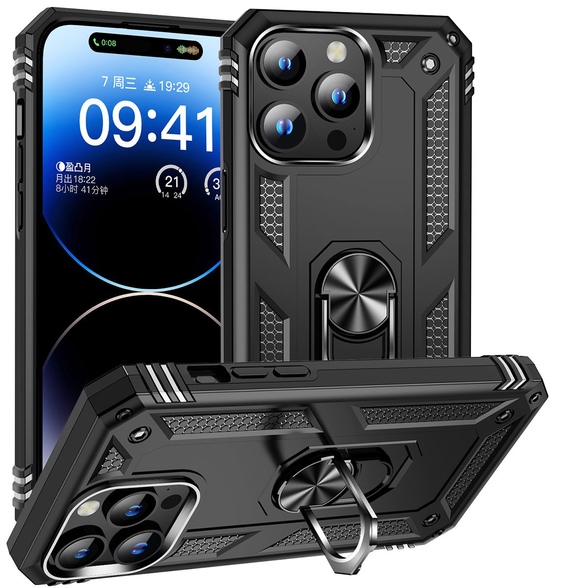 GPACK iPhone 15 Pro Max Uyumlu Vega Standlı Sert Silikon Telefon Kılıfı Siyah