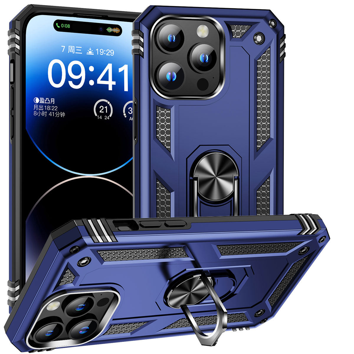 GPACK iPhone 15 Pro Max Uyumlu Vega Standlı Sert Silikon Telefon Kılıfı Lacivert