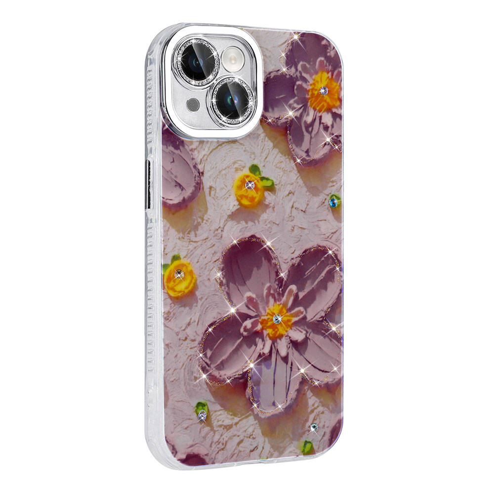 GPACK iPhone 14 Uyumlu Garden Sert Silikon Telefon Kılıfı Mor