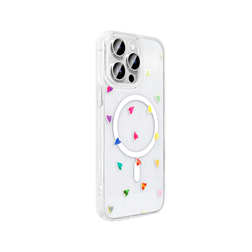 GPACK iPhone 14 Pro Max Uyumlu Folk M-Safe Şarj Özellikli Kalp Desenli Telefon Kılıfı Kırmızı