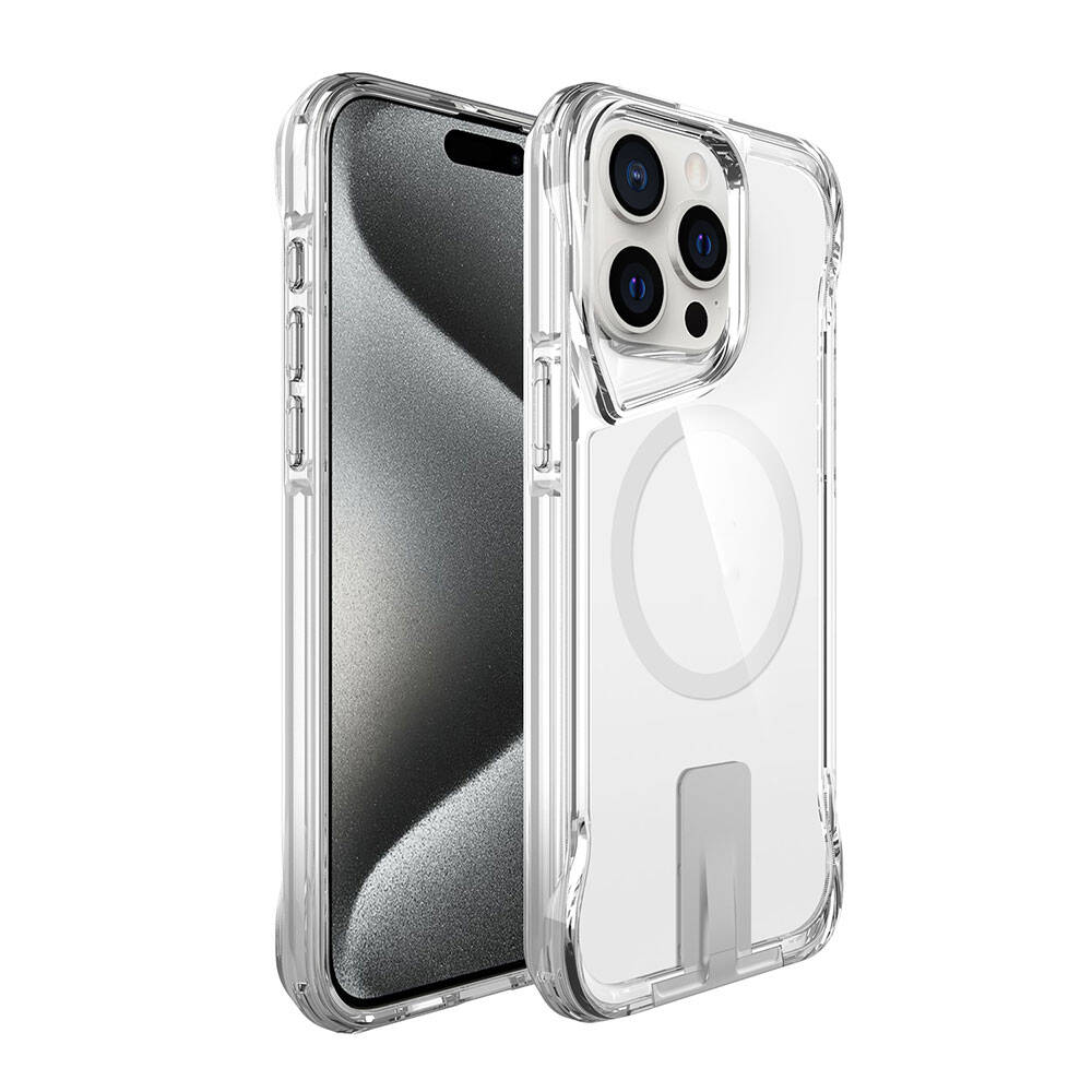GPACK iPhone 15 Pro Uyumlu T-Max M-Safe Şarj Özellikli Sert Kapak Telefon Kılıfı Şeffaf