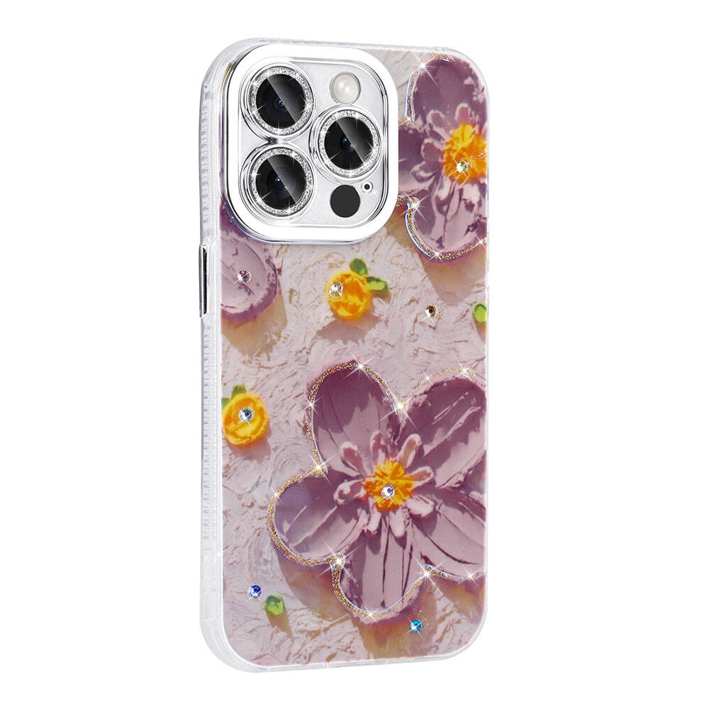 GPACK iPhone 14 Pro Max Uyumlu Garden Sert Silikon Telefon Kılıfı Mor
