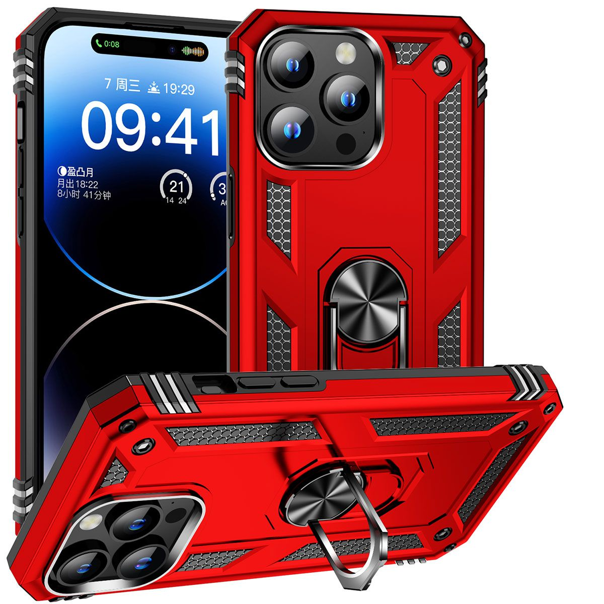 GPACK iPhone 15 Pro Uyumlu Vega Standlı Sert Silikon Telefon Kılıfı Kırmızı