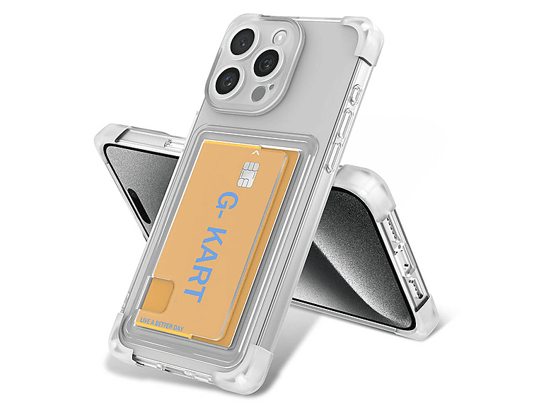 GPACK iPhone 15 Pro Max Uyumlu G-Kart Kartlıklı Silikon Telefon Kılıfı Şeffaf