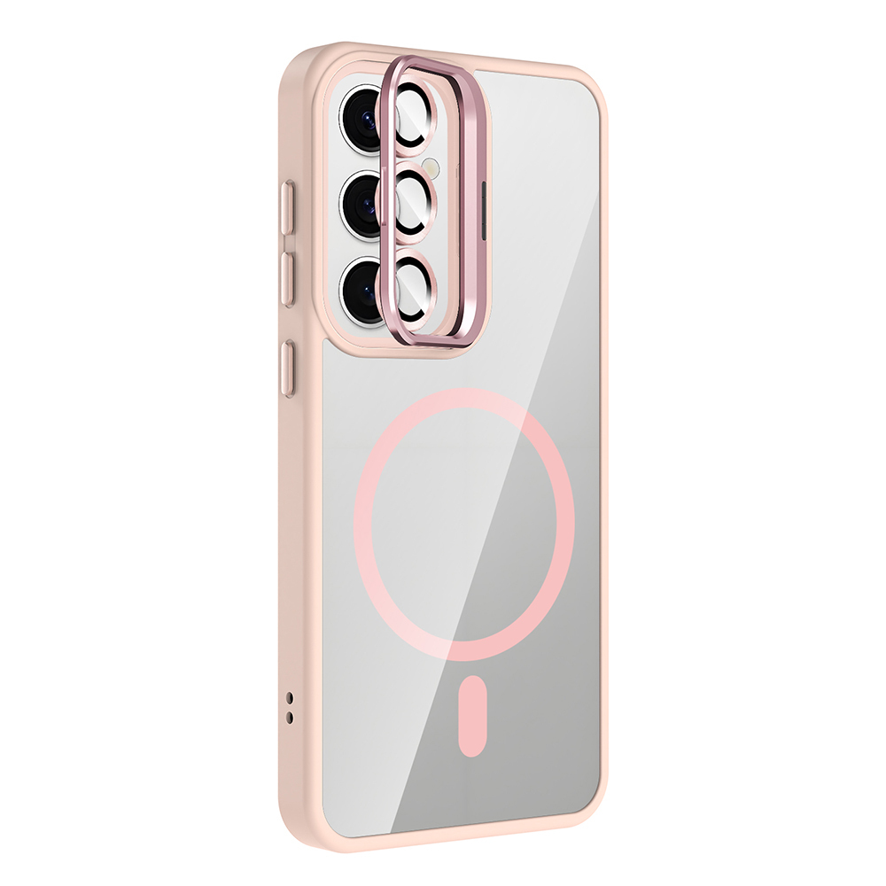 GPACK Samsung Galaxy S25 Uyumlu Etro M-Safe Şarj Özellikli Standlı ve Lens Koruma Telefon Kılıfı Pembe