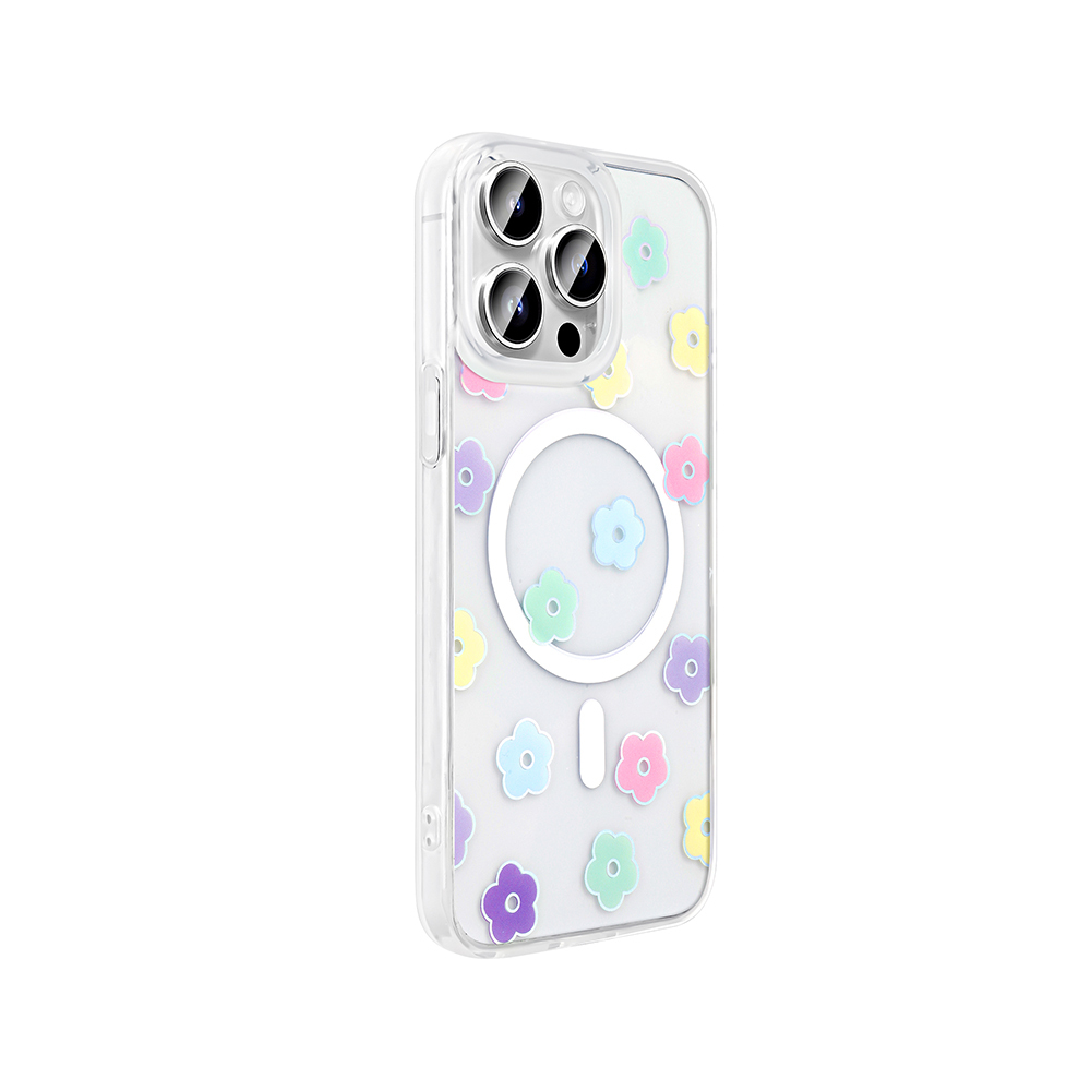 GPACK iPhone 14 Pro Max Uyumlu Folk M-Safe Şarj Özellikli Papatya Desenli Telefon Kılıfı Karışık Renk