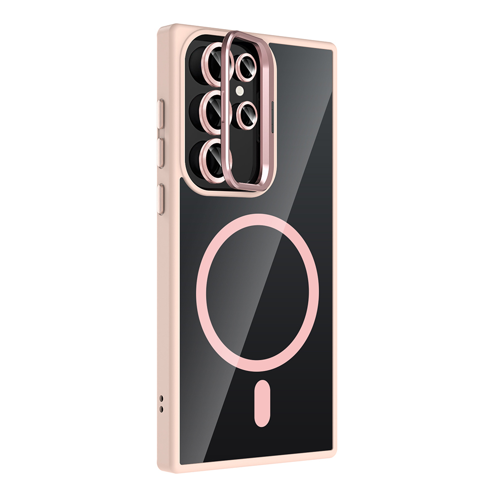 GPACK Samsung Galaxy S22 Ultra 5G Uyumlu Etro M-Safe Şarj Özellikli Standlı ve Lens Koruma Telefon Kılıfı Pembe