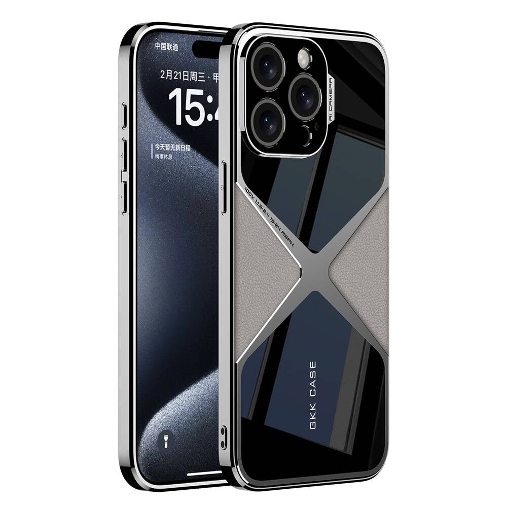 GPACK iPhone 15 Pro Max Uyumlu X-Pro Ultra İnce Kamera Korumalı Deri Detaylı Telefon Kılıfı Gri