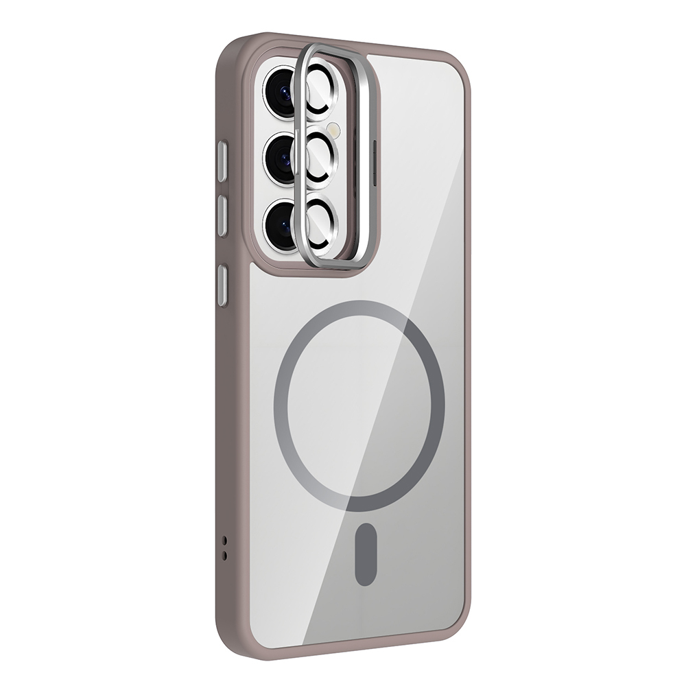 GPACK Samsung Galaxy S25 Uyumlu Etro M-Safe Şarj Özellikli Standlı ve Lens Koruma Telefon Kılıfı Gri