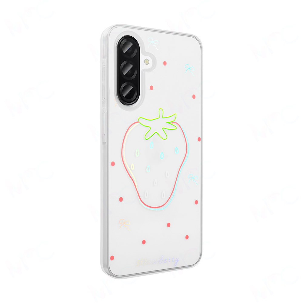 GPACK Samsung Galaxy A36 Uyumlu Folk Sert Kapak Figürlü Çilek Desenli Telefon Kılıfı Pembe