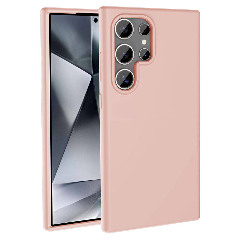 İçinde bir telefon bulunan pembe bir telefon kılıfı. Telefonun siyah bir ekranı var. Kılıfta kamera kesikleri var.