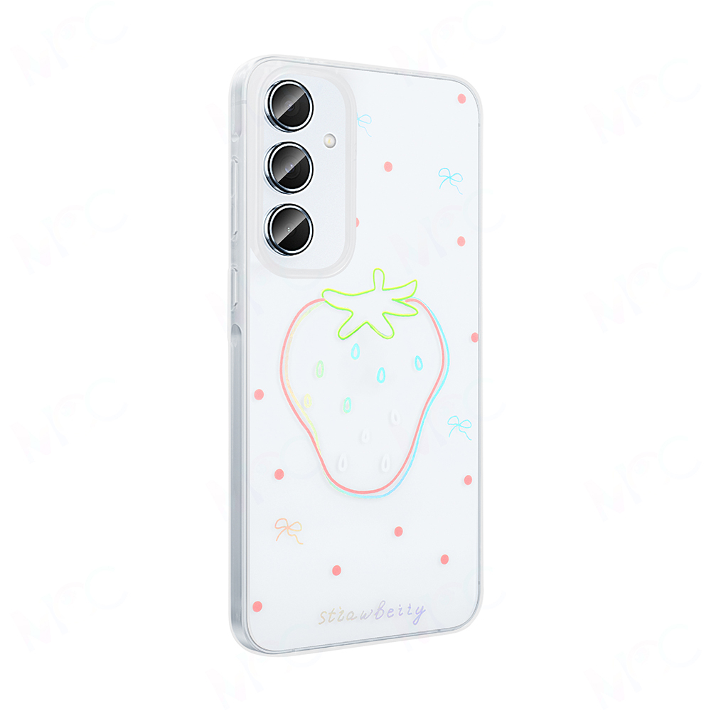 GPACK Samsung Galaxy S24 FE Uyumlu Folk Sert Kapak Figürlü Çilek Desenli Telefon Kılıfı Pembe