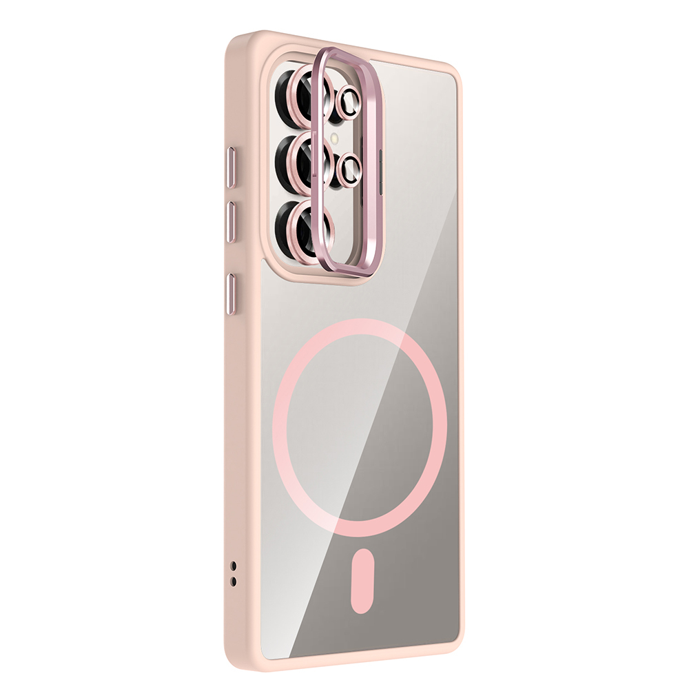 GPACK Samsung Galaxy S25 Ultra Uyumlu Etro M-Safe Şarj Özellikli Standlı ve Lens Koruma Telefon Kılıfı Pembe