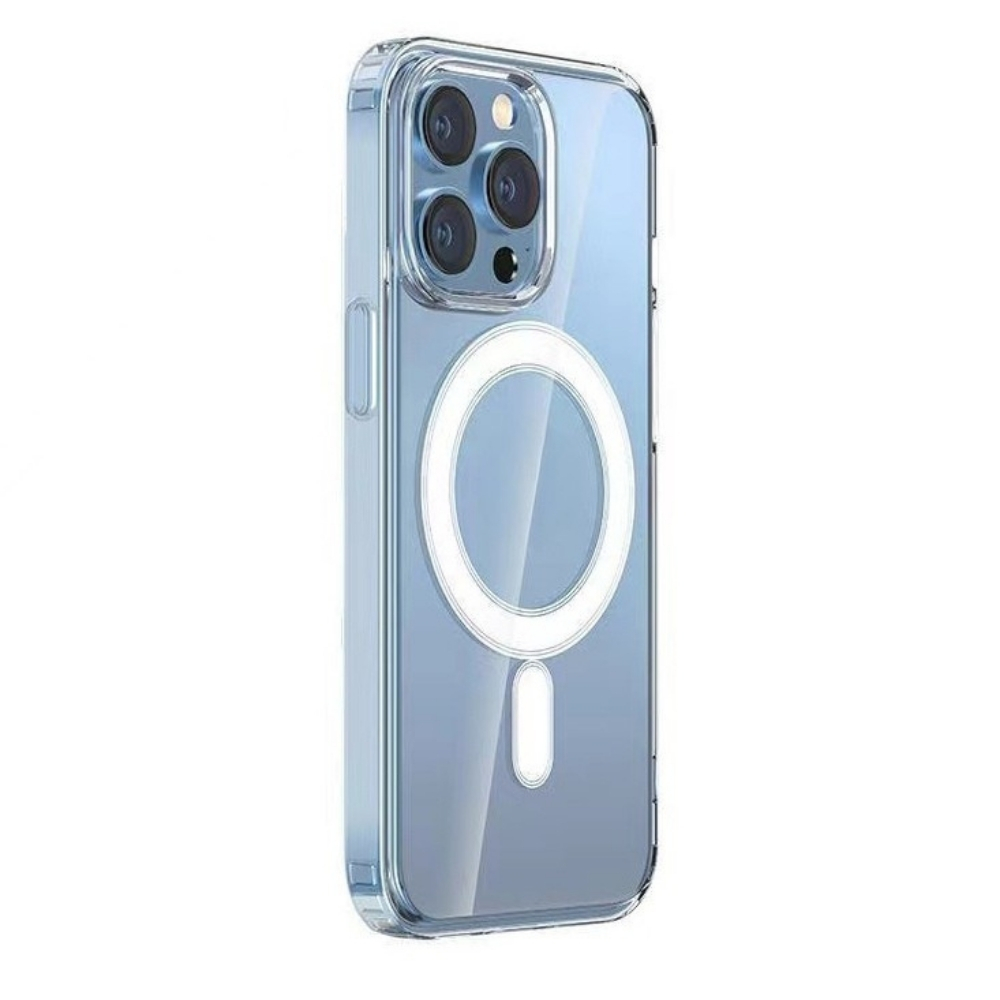 GPACK iPhone 14 Pro Max Uyumlu Embos M-Safe Şarj Özellikli Telefon Kılıfı Şeffaf