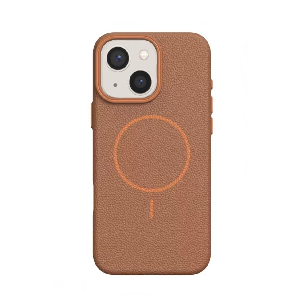 GPACK iPhone 15 Plus Uyumlu Lichee M-Safe Şarj Özellikli Deri Desen Telefon Kılıfı Taba