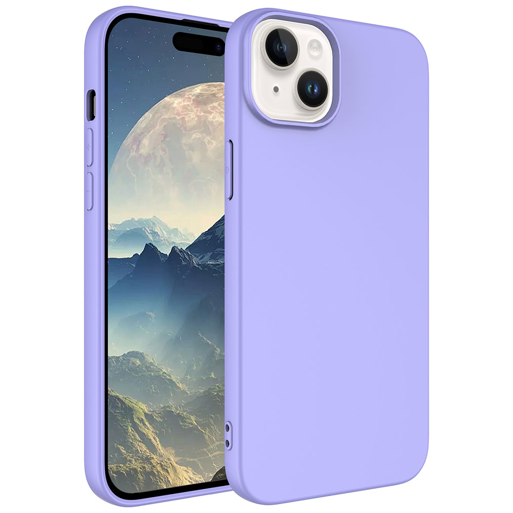 İçinde bir telefon bulunan mor bir telefon kılıfı, büyük bir ay ile bir manzara gösteriyor. Kılıfın beyaz bir kamera çıkıntısı var.