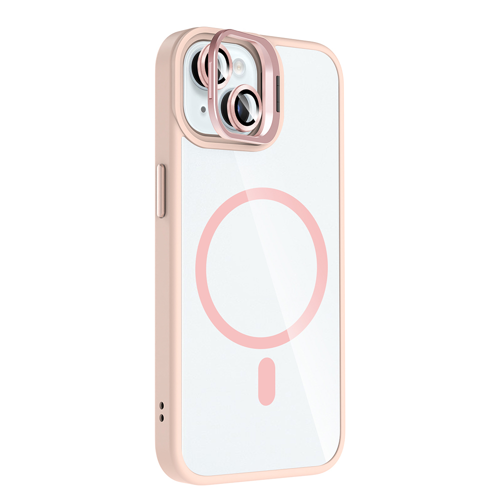 GPACK iPhone 15 Uyumlu Etro M-Safe Şarj Özellikli Standlı ve Lens Koruma Telefon Kılıfı Pembe