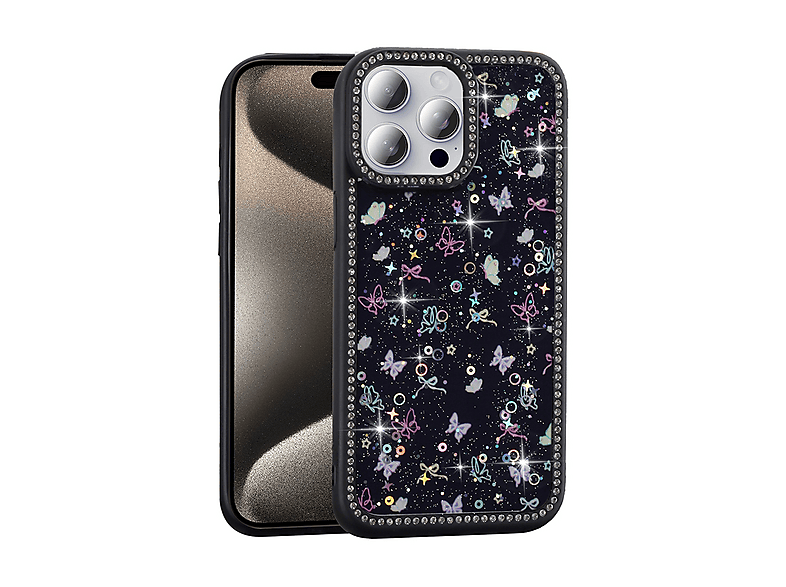 LOPARD iPhone 15 Pro Max Uyumlu Taşlı ve Simli Tasarım Azra Kapak Telefon Kılıfı Siyah