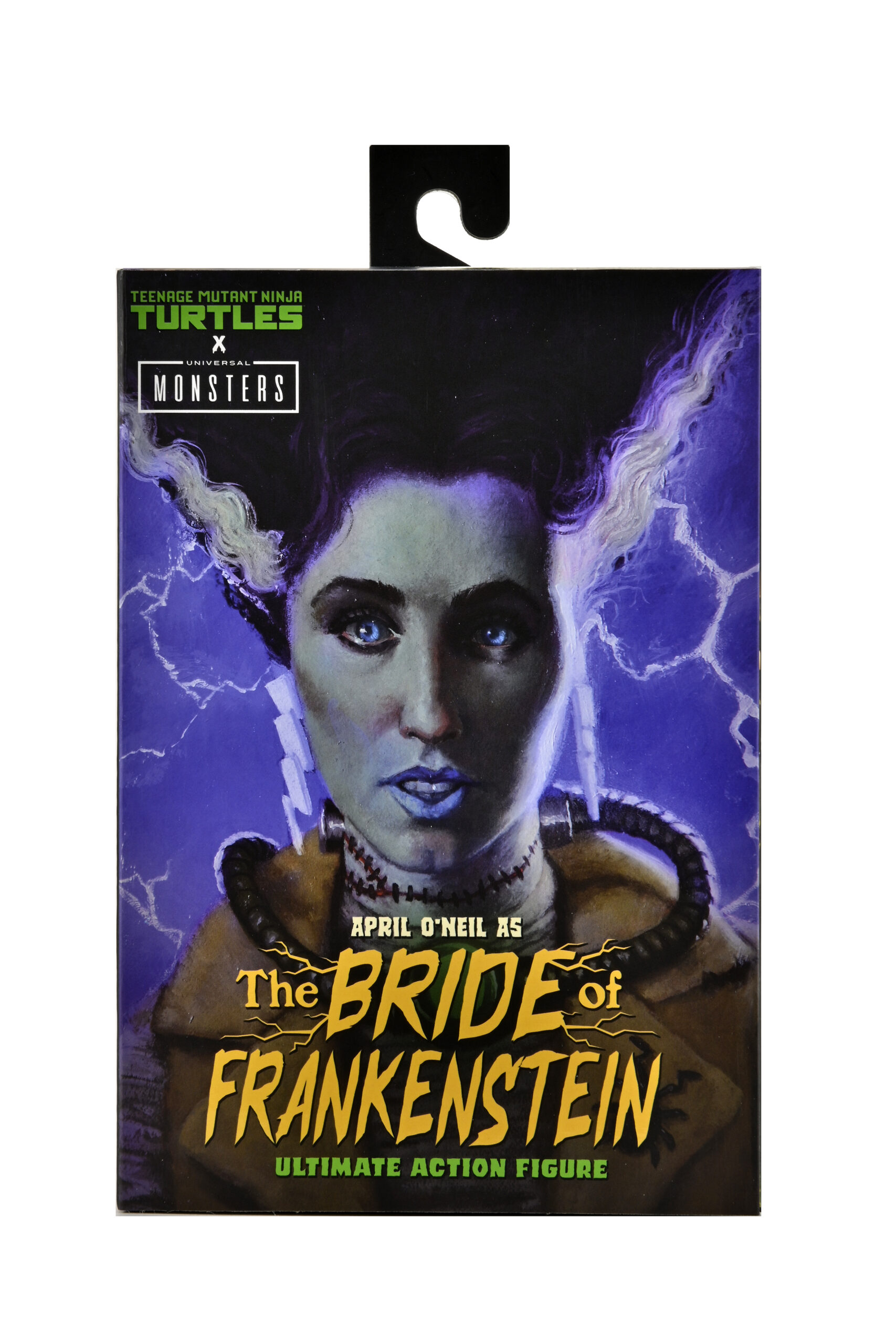 Frankenstein'ın Gelin'i April O'Neil'in yer aldığı bir kutu. Teenage Mutant Ninja Turtles x Universal Monsters aksiyon figürü.