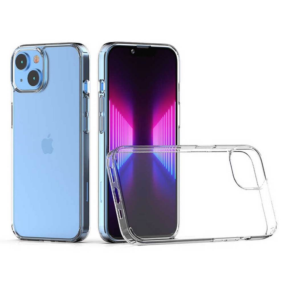 Şeffaf kılıflı üç iPhone. Biri mavi, diğeri mor ekranlı, üçüncüsü ise kılıf.