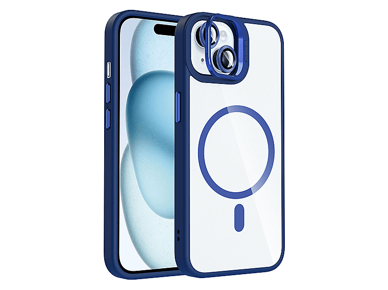 LOPARD iPhone 15 Uyumlu Standlı ve Kamera Lens Hediyeli Mgsafe Şarj Özellikli Etro Kapak Telefon Kılıfı Lacivert