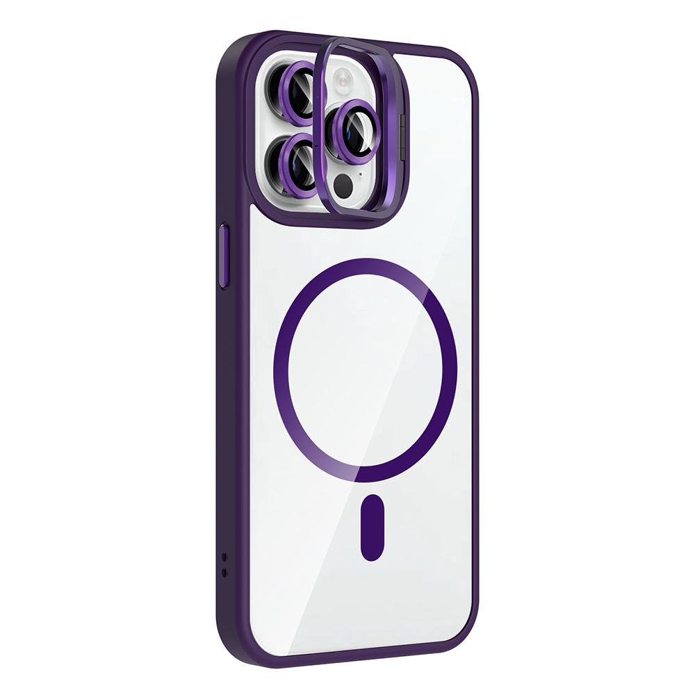 GPACK iPhone 14 Pro Max Uyumlu Etro M-Safe Şarj Özellikli Standlı ve Lens Koruma Telefon Kılıfı Derin Mor