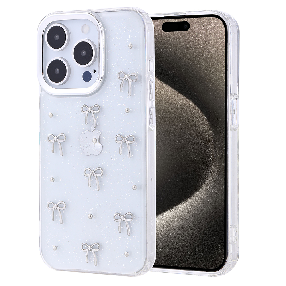 Yay ve Apple logosu olan şeffaf kılıflı bir iPhone. Telefon benzerinin yanında.