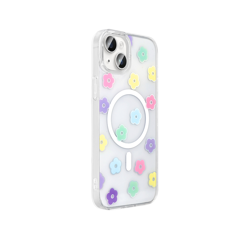 GPACK iPhone 15 Plus Uyumlu Folk M-Safe Şarj Özellikli Papatya Desenli Telefon Kılıfı Karışık Renk