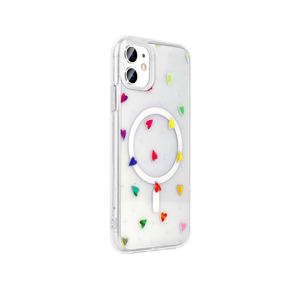 GPACK iPhone 11 Uyumlu Folk M-Safe Şarj Özellikli Kalp Desenli Telefon Kılıfı Kırmızı