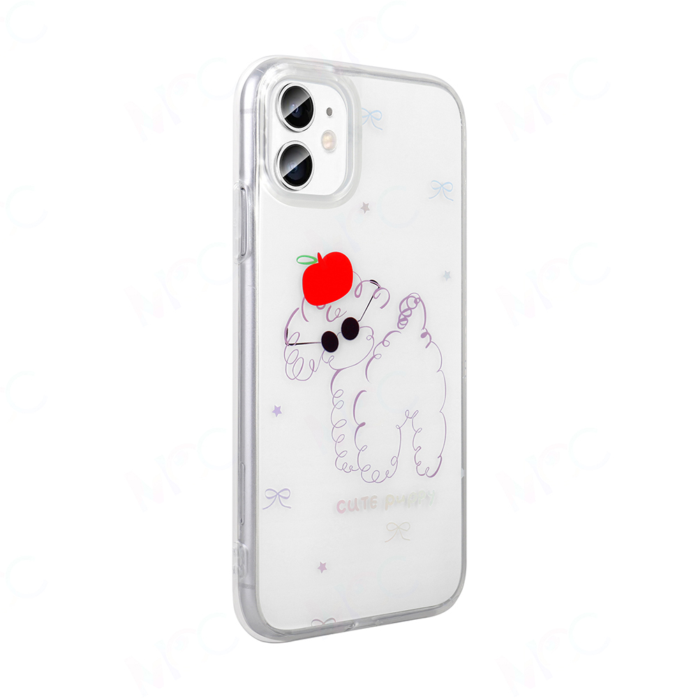 GPACK iPhone 11 Uyumlu Folk Sert Kapak Figürlü Sevimli Köpek Desenli Telefon Kılıfı Siyah