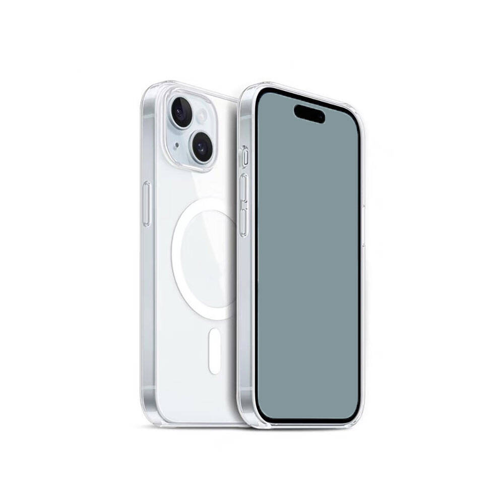 GPACK iPhone 15 Plus Uyumlu Embos M-Safe Şarj Özellikli Telefon Kılıfı Şeffaf