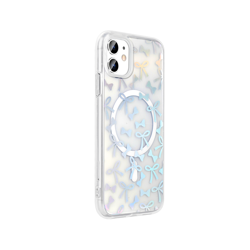 GPACK iPhone 11 Uyumlu Folk M-Safe Şarj Özellikli Fiyonk Desenli Telefon Kılıfı Şeffaf