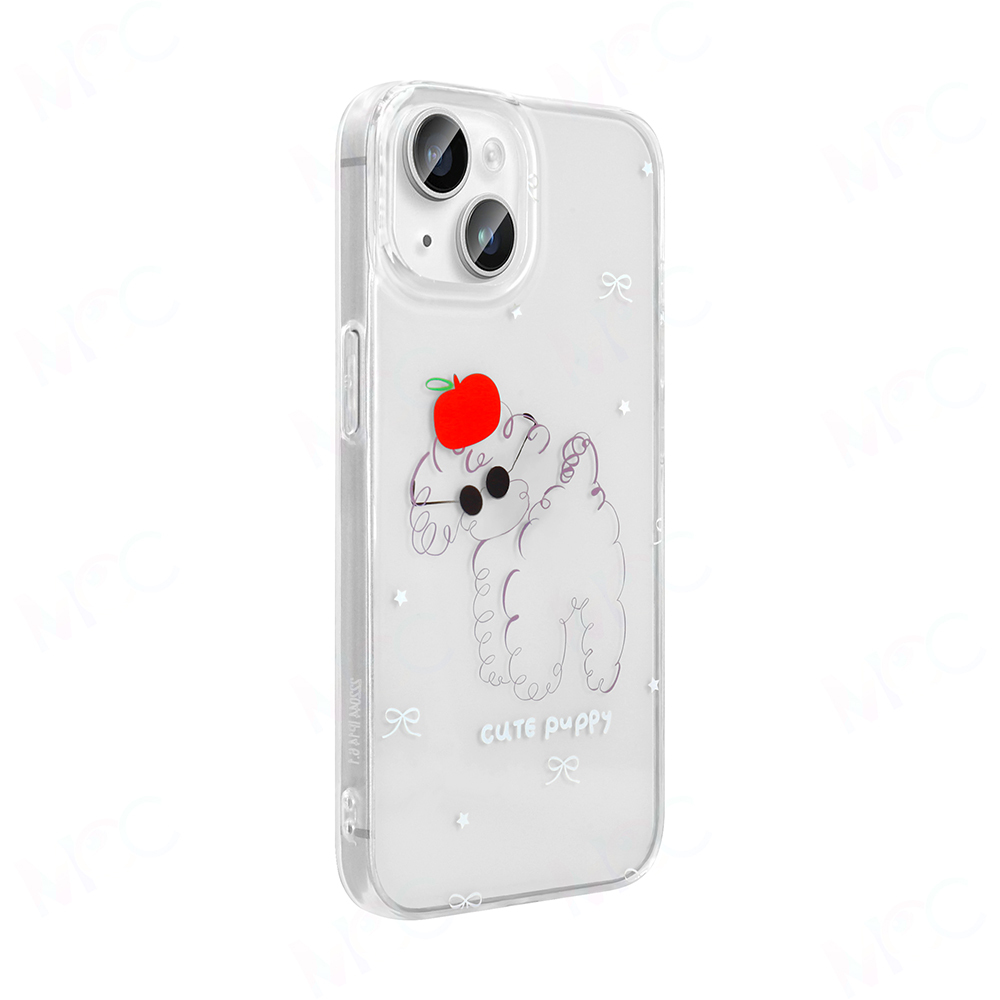 GPACK iPhone 14 Uyumlu Folk Sert Kapak Figürlü Sevimli Köpek Desenli Telefon Kılıfı Siyah