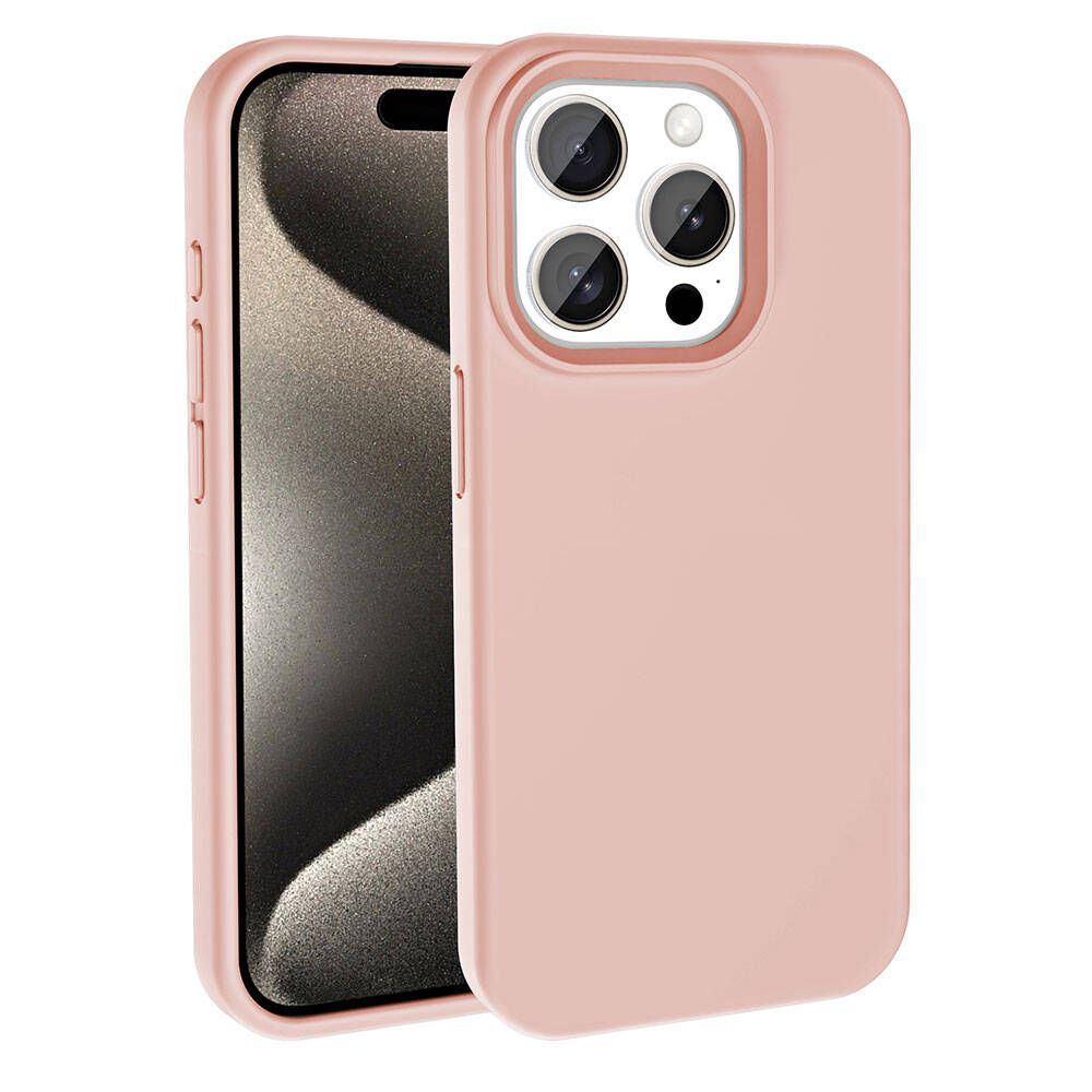İki pembe telefon kılıfı. Bir kılıfın içinde telefon var, diğeri boş. Her ikisi de kamera kesimlerine sahip.