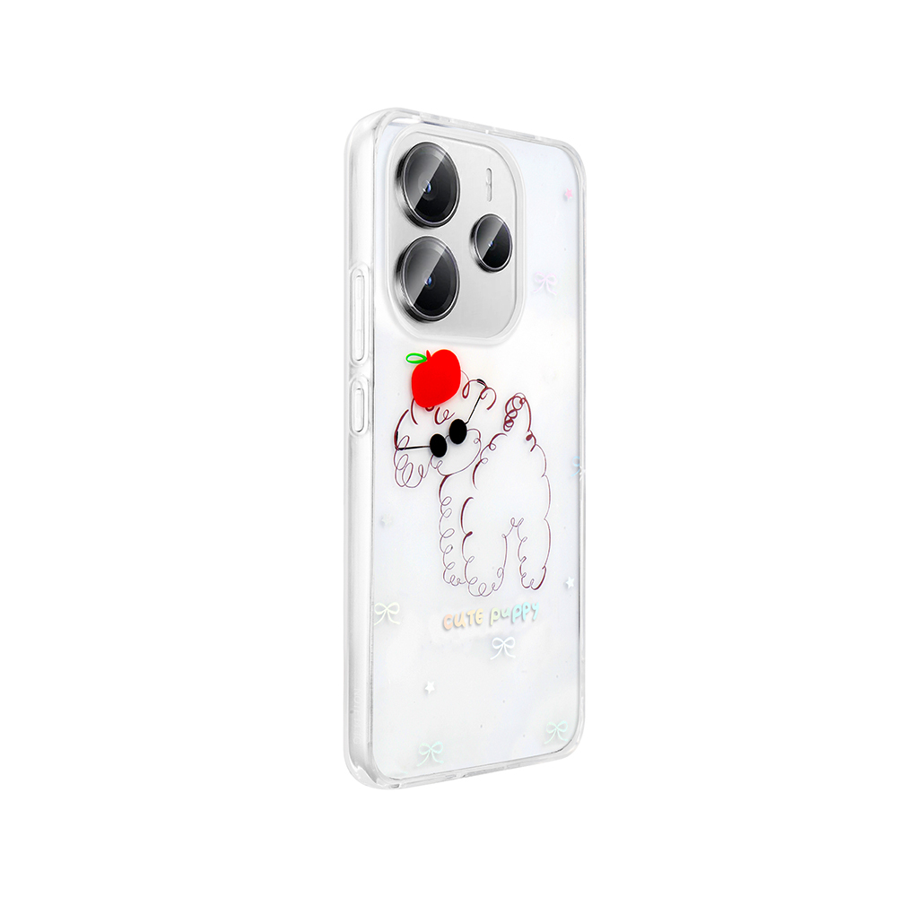 GPACK Xiaomi Redmi Note 14 Uyumlu Folk Sert Kapak Figürlü Sevimli Köpek Desenli Telefon Kılıfı Siyah